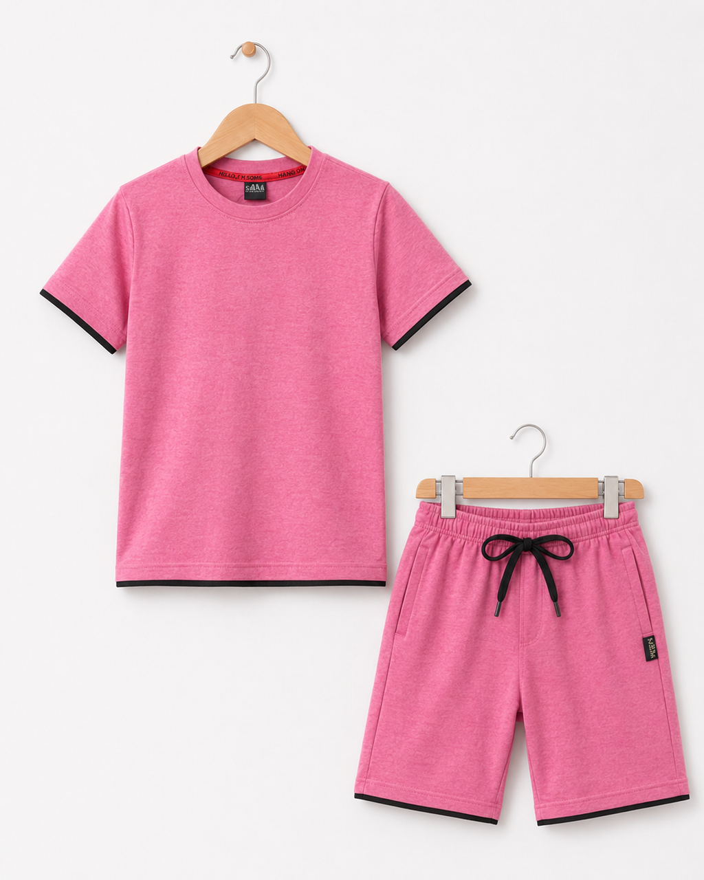 Pink Contrast T-Shirt & Shorts Set