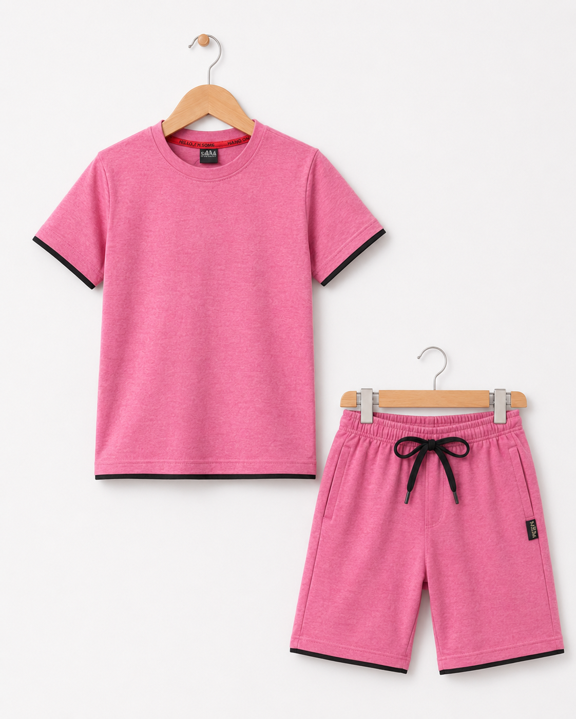 Pink Contrast T-Shirt & Shorts Set
