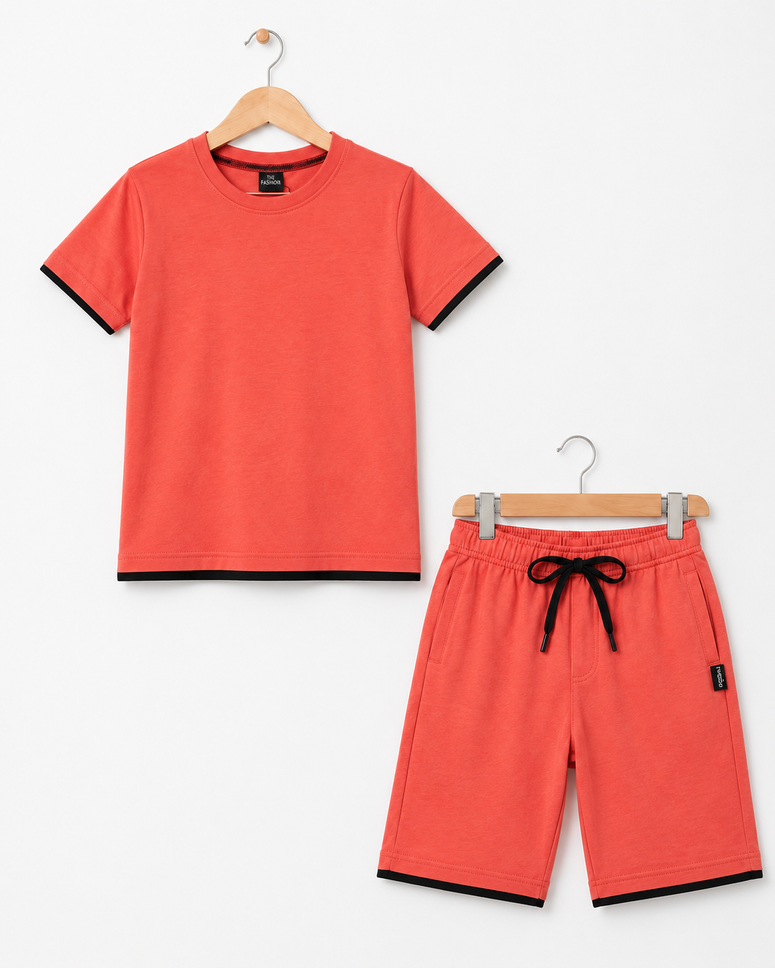 Coral Contrast T-Shirt & Shorts Set - Unisex