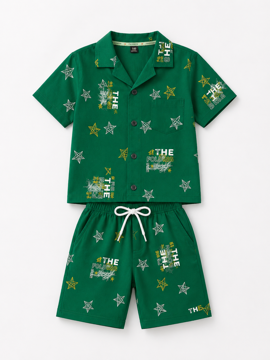 Cuban Collar Shirt & Shorts Set (Green)