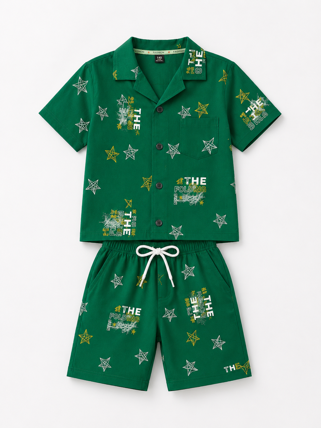 Cuban Collar Shirt & Shorts Set (Green)