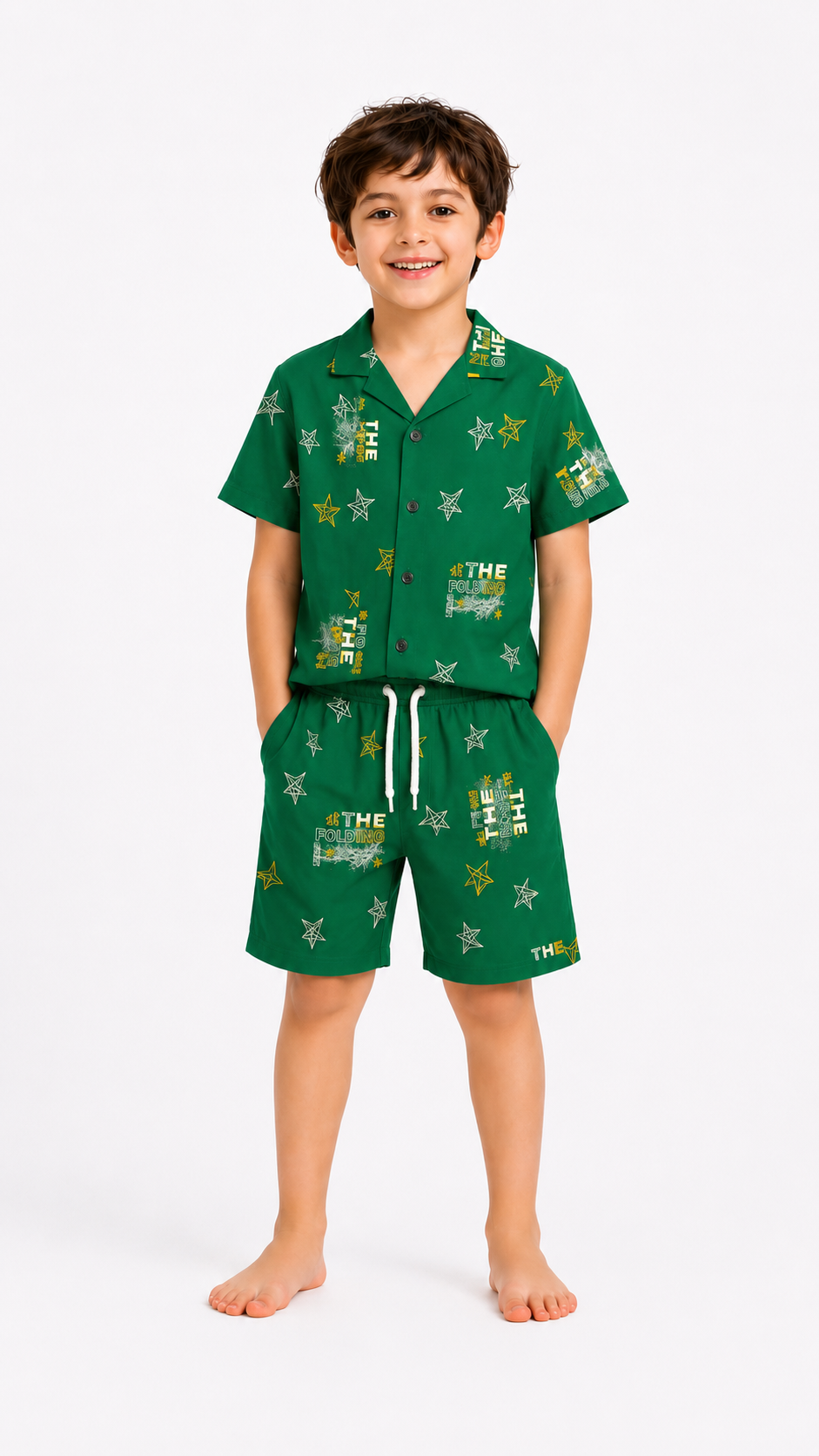 Cuban Collar Shirt & Shorts Set (Green)