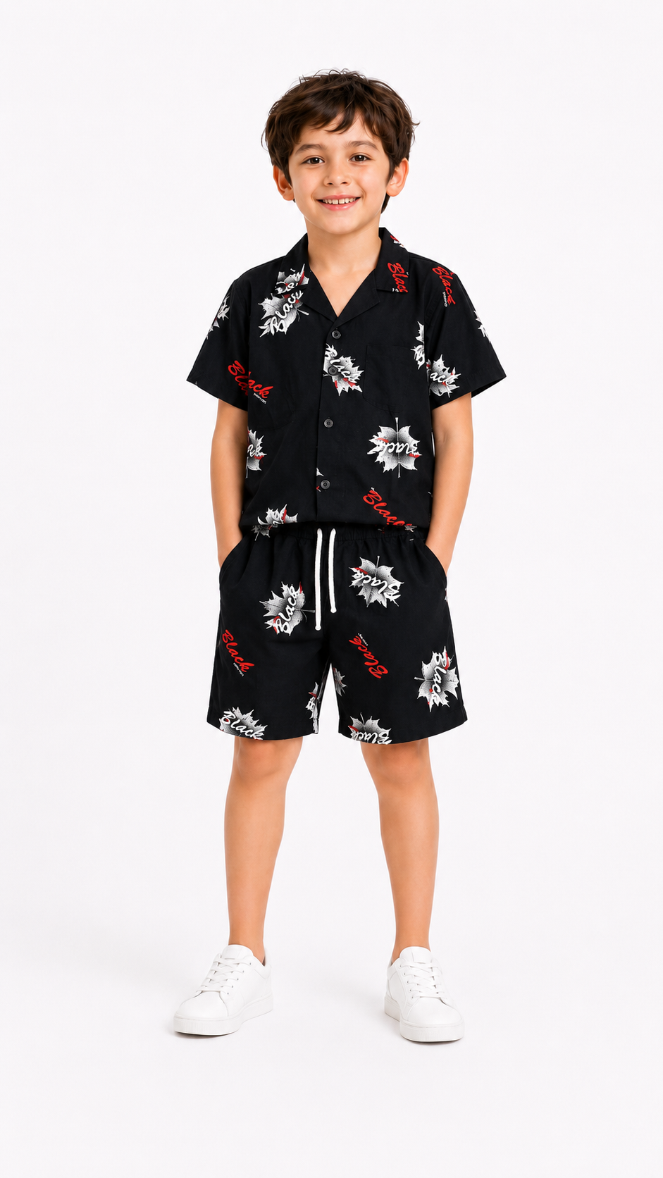 Cuban Collar Shirt & Shorts Set (Black)