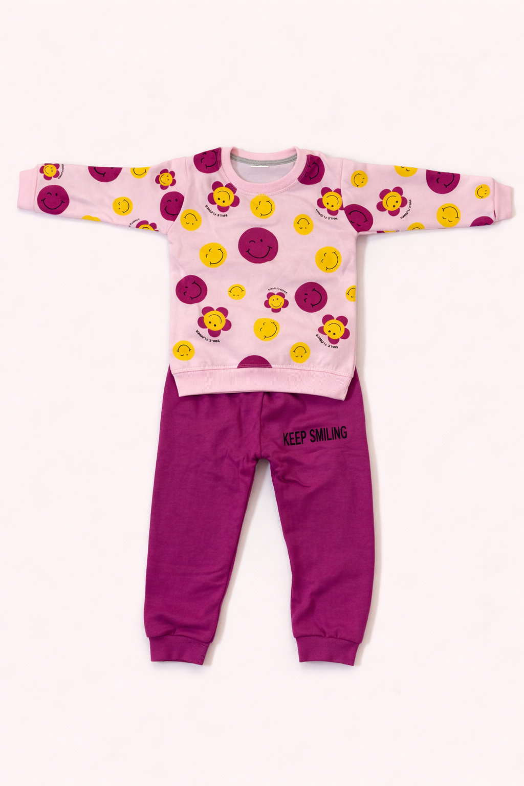 Girls Smiley Print Set (Pink & Purple)