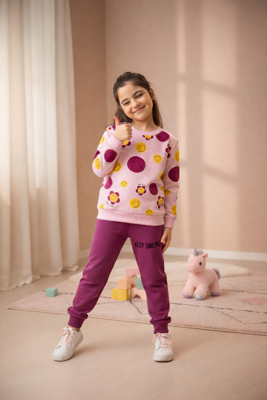 Girls Smiley Print Set (Pink & Purple)