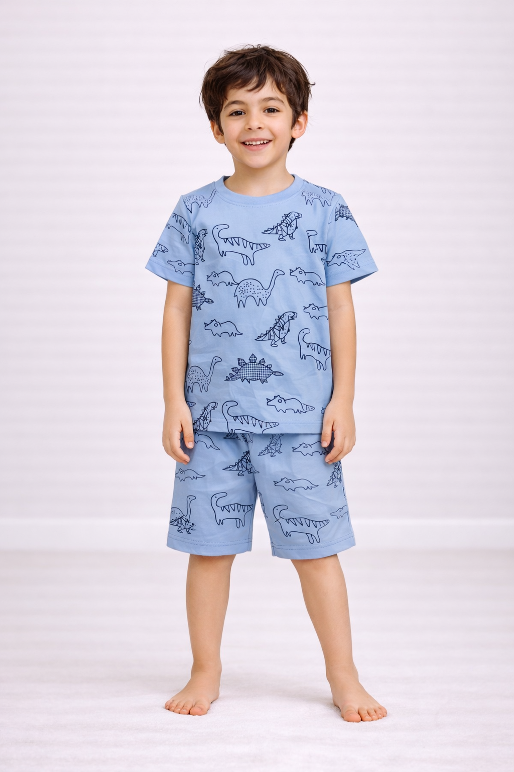 Dino Doodle Comfy Cotton Short Set (Sky Blue)