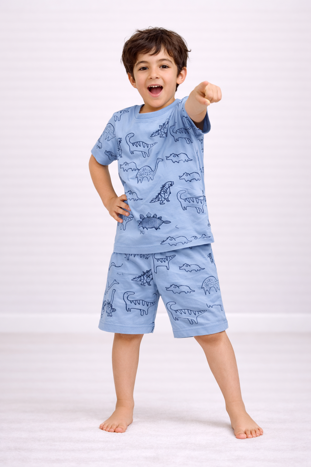 Dino Doodle Comfy Cotton Short Set (Sky Blue)