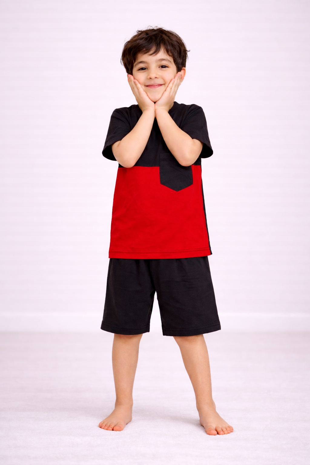 Red & Black Pocket Cotton Short Set