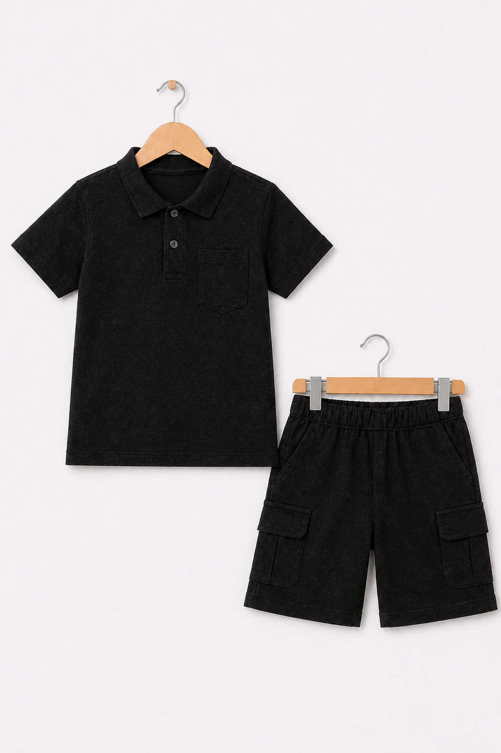 Onyx Polo Cargo Short Shirt Set (Black)