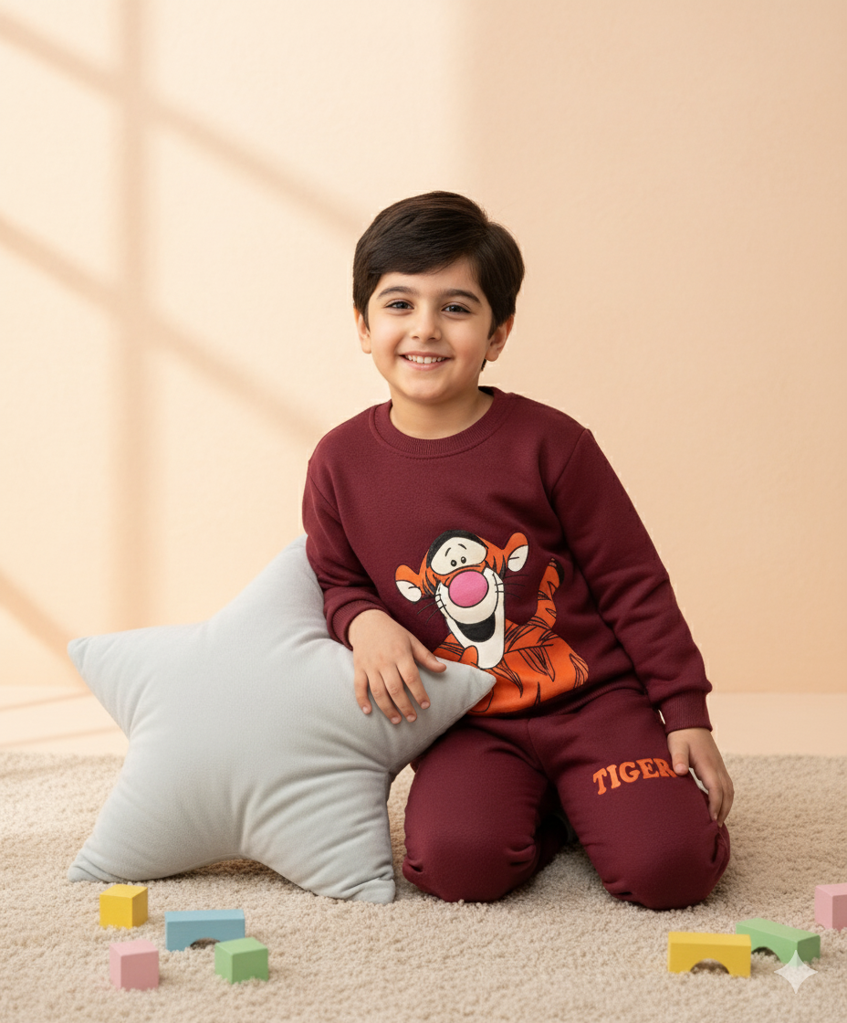 Unisex Winter Tracksuit - Tiger Graphic (Maroon Color)