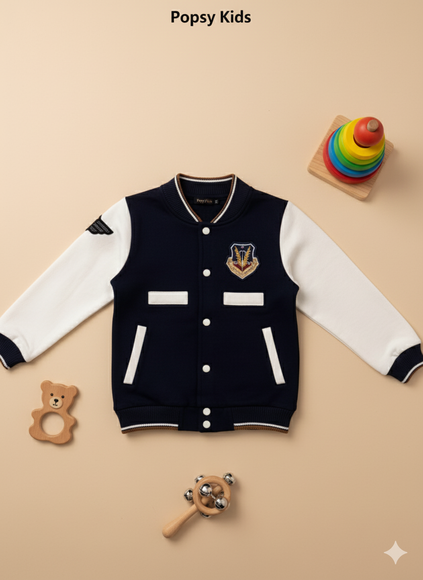 Varsity Style Jacket (Navy & White)